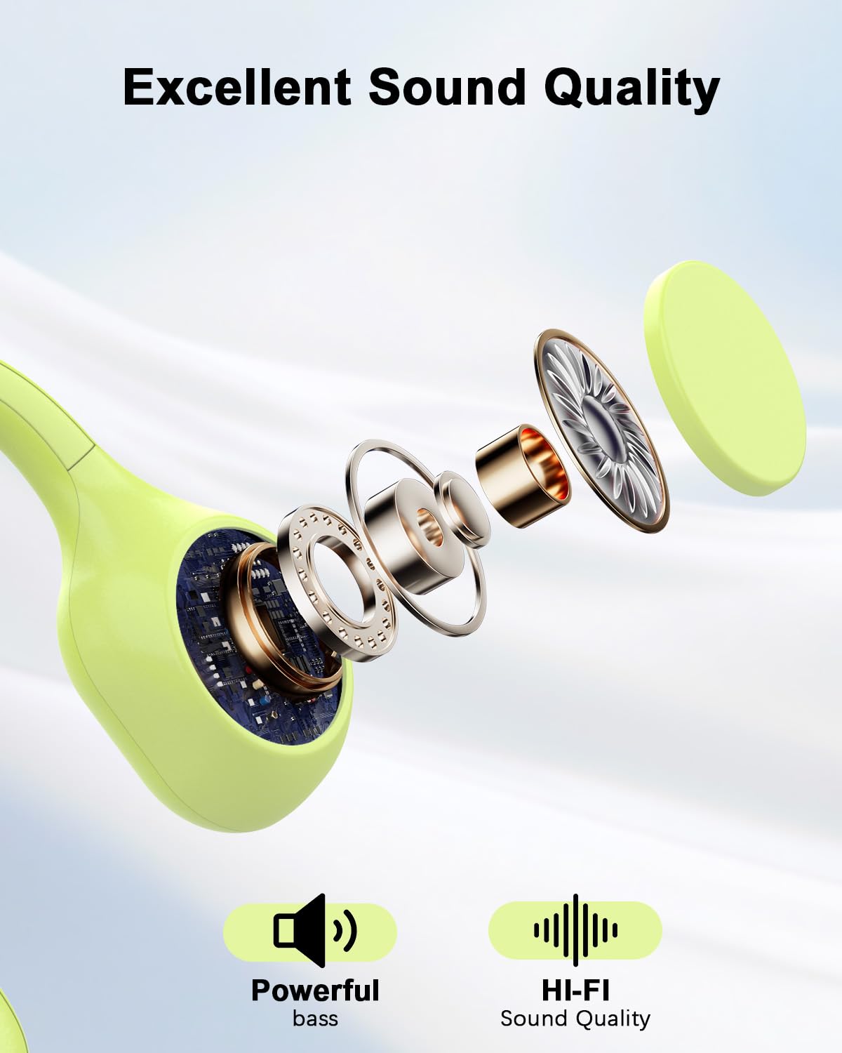 ANSTEN Auriculares Conduccion Osea Bluetooth 5.3, Auriculares Inalambricos Deportivos Impermeables IPX5, Carga Rápida USB-C, Diseño Ultraligero para Ciclismo, Running e Fitness(Verde)