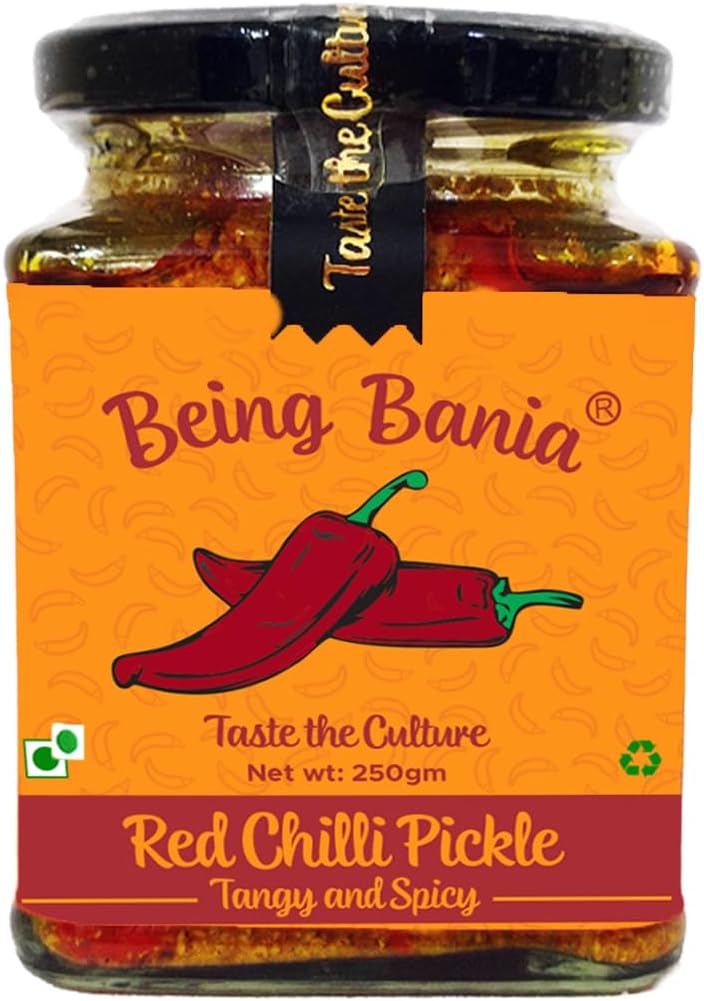 Stuffed Red Chilli Pickle 100% Natural, No Preservatives, Bharwa Mirch Ka Achar 250 gm in Jar, Fresh Pickles, Lal Mirchi