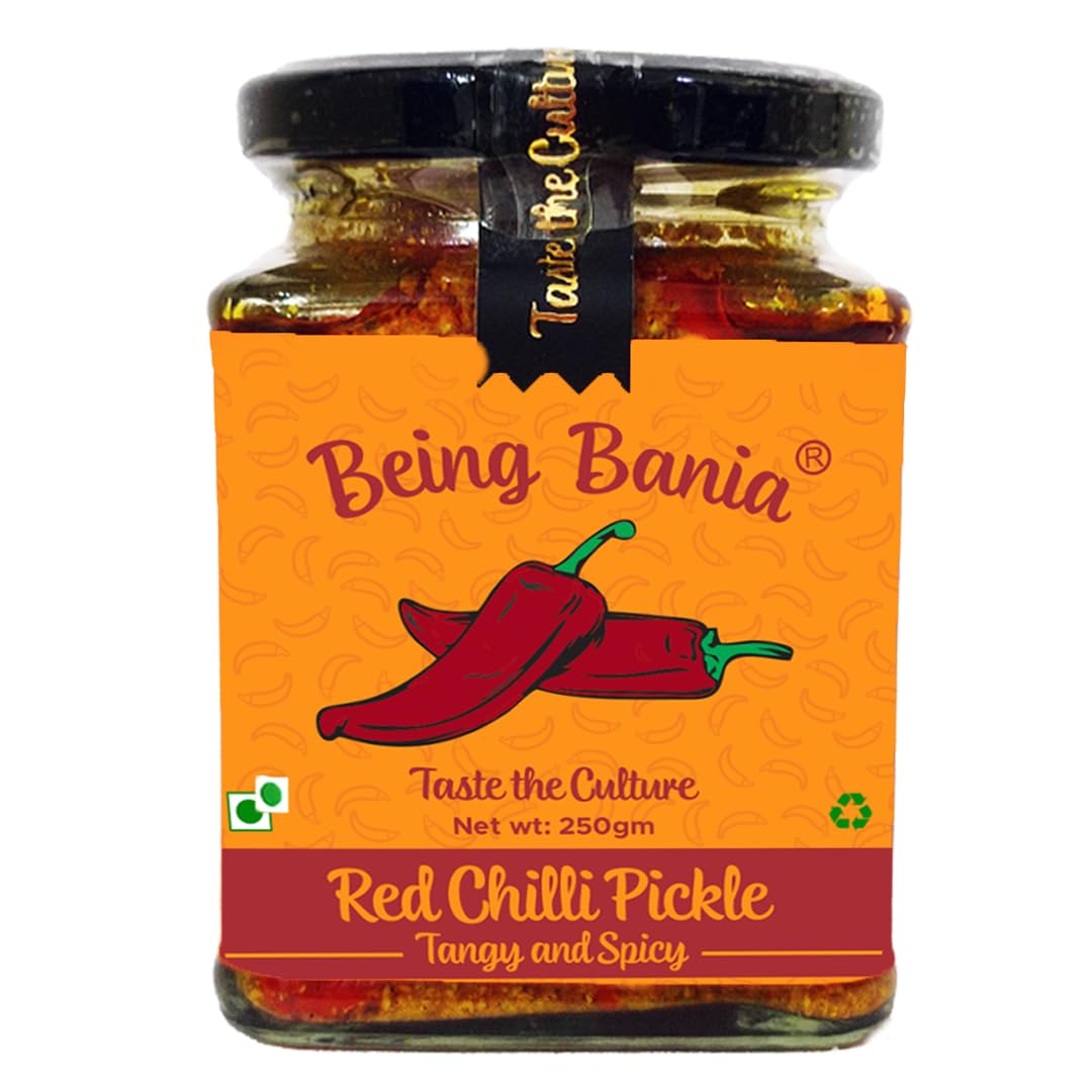 Stuffed Red Chilli Pickle 100% Natural, No Preservatives, Bharwa Mirch Ka Achar 250 gm in Jar, Fresh Pickles, Lal Mirchi