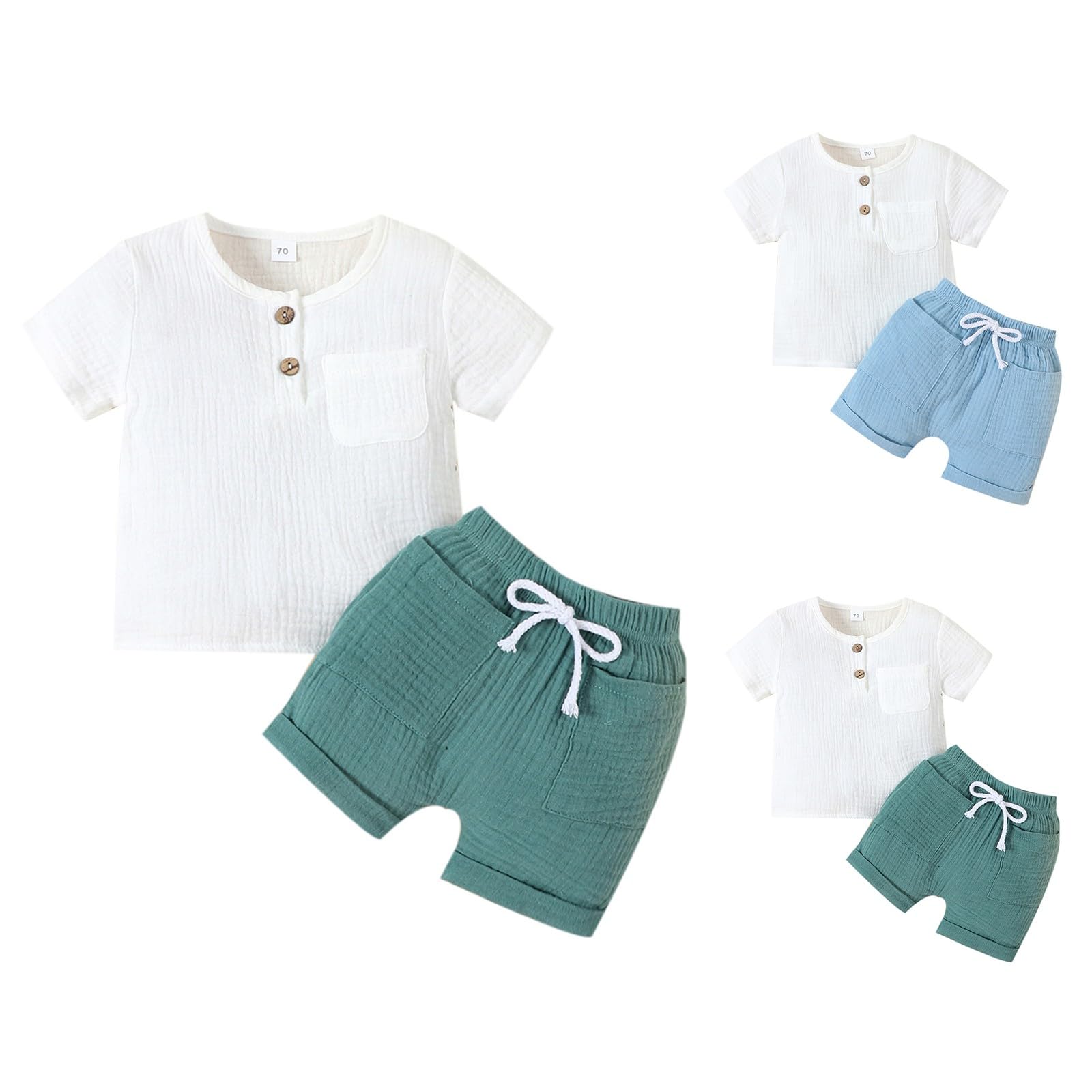 Betadog Toddler Boy Summer Outfits 2T 3T 4T Tracksuit Solid 2-piece Short Sleeve T-shirt & Shorts Clothes Set