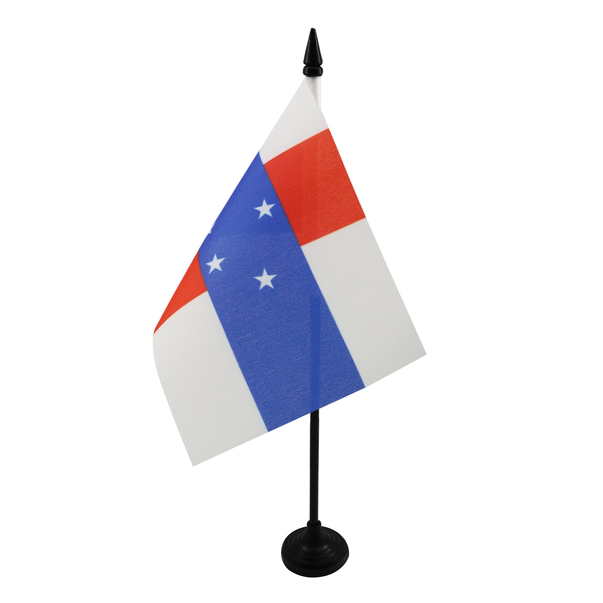 AZ FLAG - Netherlands Antilles Table Flag 4'' x 6'' - Dutch Office Mini Banner 100% Polyester 15 x 10 cm - Mini Desk Flag with 10'' Pole and Black Plastic Base — image 1