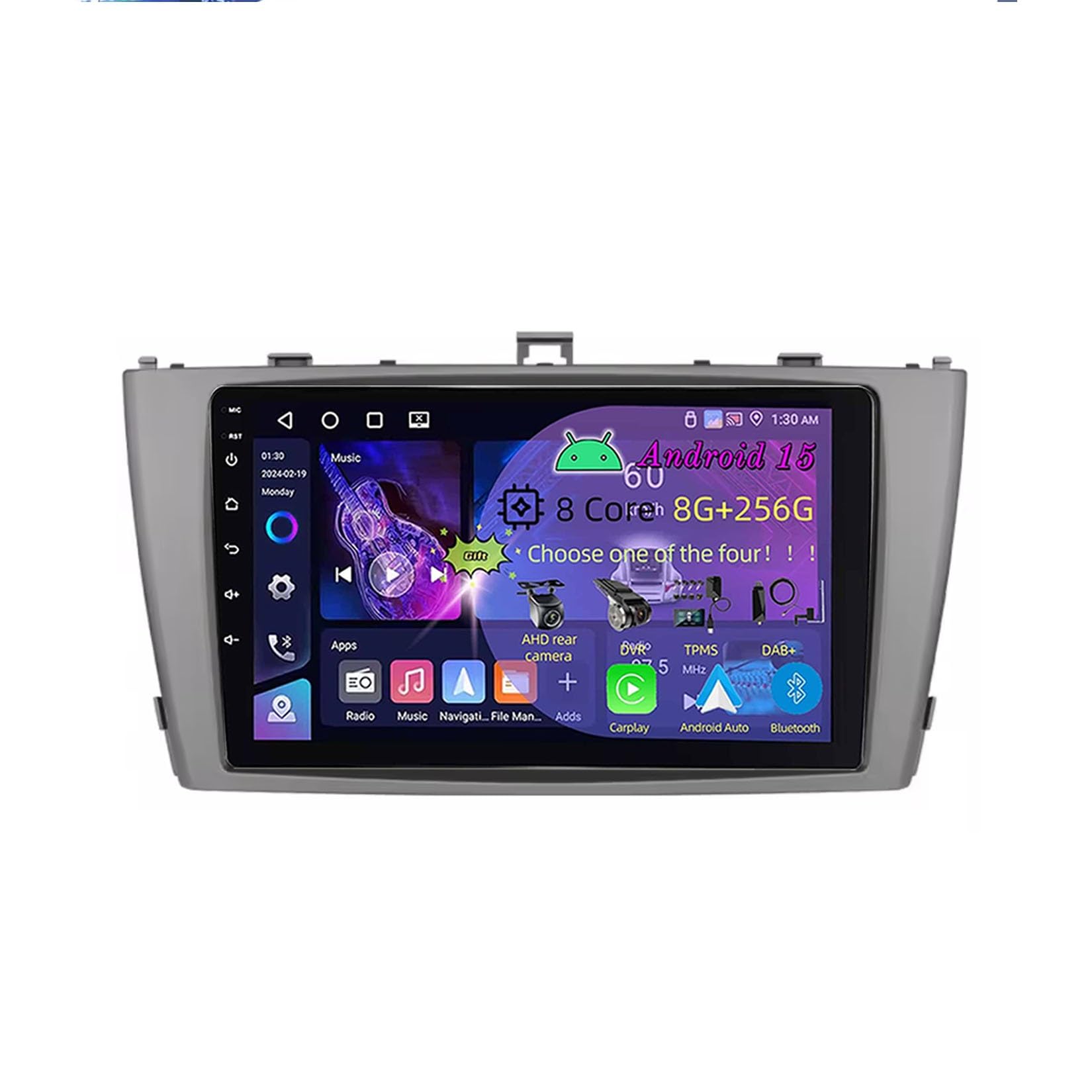 9-calowy podwójny DIN samochodowy system stereo z systemem Android 15 do Toyoty Avensis T27 2008-2015 z kamerą tylną Car Play, sterowaniem z kierownicy, Bluetooth, GPS, radiem FM i Wi-Fi (C3