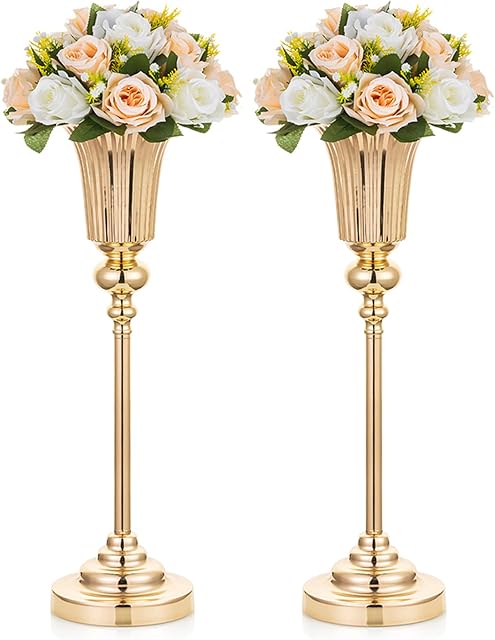 Nuptio 2 Pcs 54.6cm Height Metal Wedding Centerpieces Vase, Metal Trumpet Vase, Road Lead for Wedding Party Dinner Centerpiece Event for Anniversary Ceremony Birthday Aisle Home Christmas Decoration