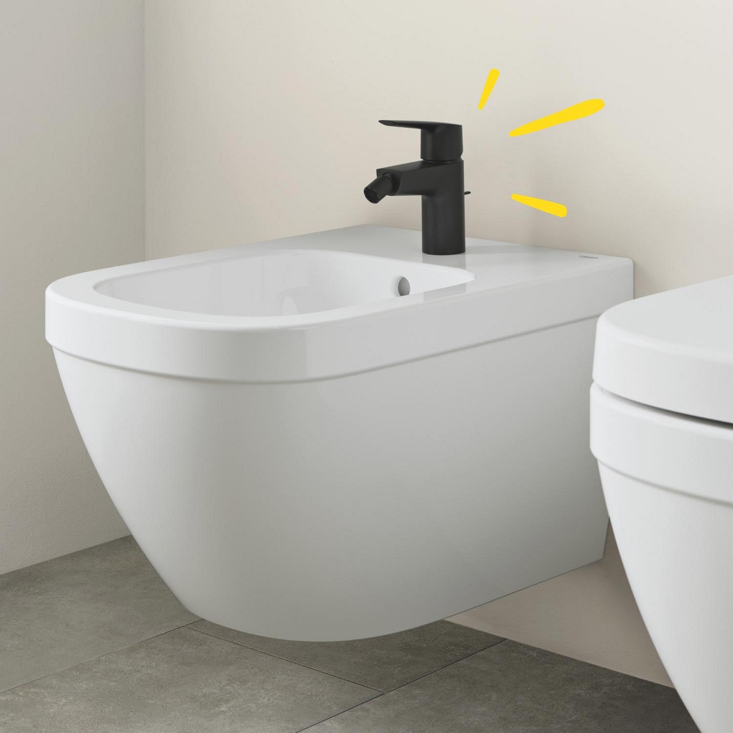 GROHE Start QuickFix, Bidet Mixer with Pop-Up Waste Set (Ball Joint, Water-Saving Aerator 5.7 l/min, 28 mm Ceramic Cartridge - Image 3
