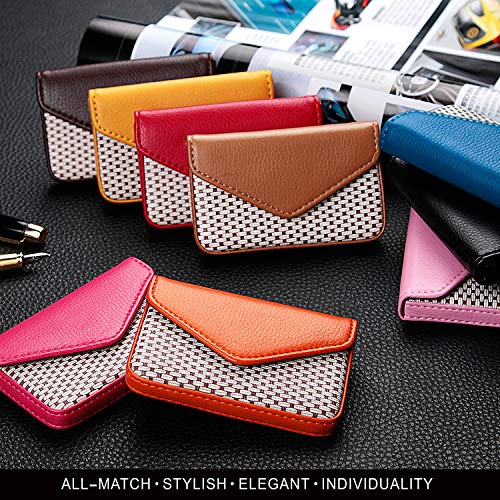 Padike Leather Business Name Card Holder Case Wallet Credit Card Book with Magnetic Shut Black (Rose red)2