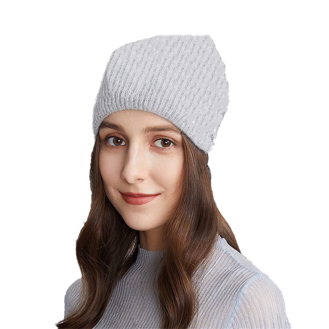 Sombreros cálidos de Invierno para Mujer, Gorros de Punto de Lana de Angora Suave para Mujer, Gorros Gruesos de Calavera de Doble Forro