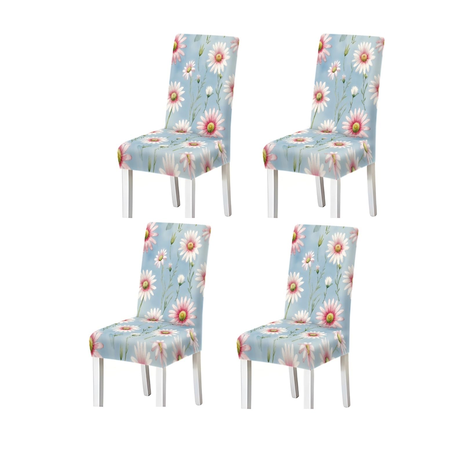 Bosuybn One Color Dining Chair Covers 2/4/6 Pieces, Stretch Slipcovers Pink Daisy Floral Pattern On Blue Background, Romantic Style For Kitchen Dining Room Furniture Protectors For Home Dining Room(4Pcschair Cover)