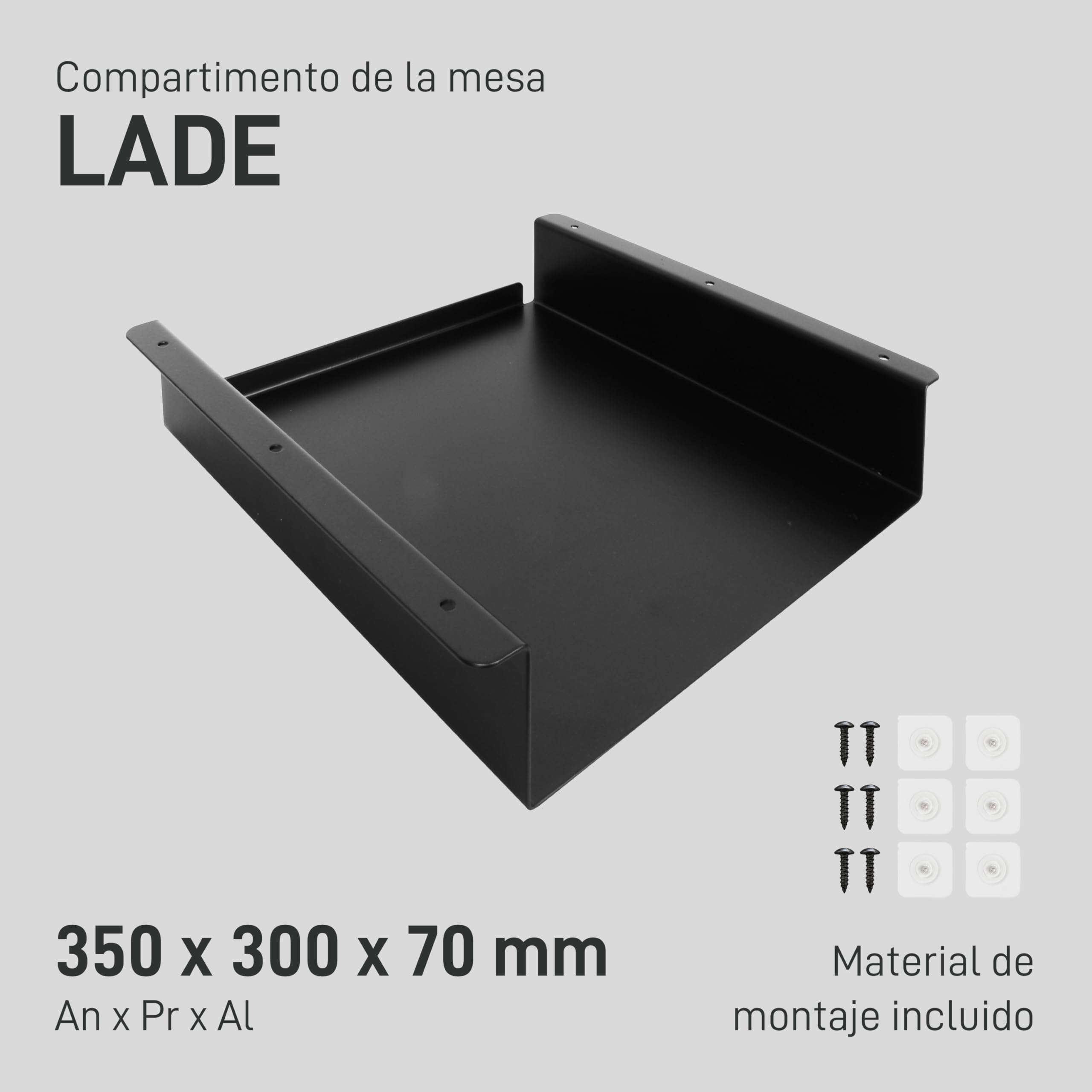 Natural Goods Berlin 1x compartimento de mesa LADE, cajon, organizador de escritorio, armario de material, caja de almacenaje, base de metal para estudio, oficina, cocina y baño (Negro, 300 x 300mm)