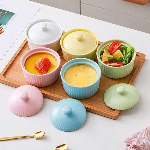 Miniatura 8 de DOITOOL 1 juego de moldes de cerámica de 4 onzas con tapas, tazones para soufflé, platos de porcelana para horno, apto para lavavajillas, para