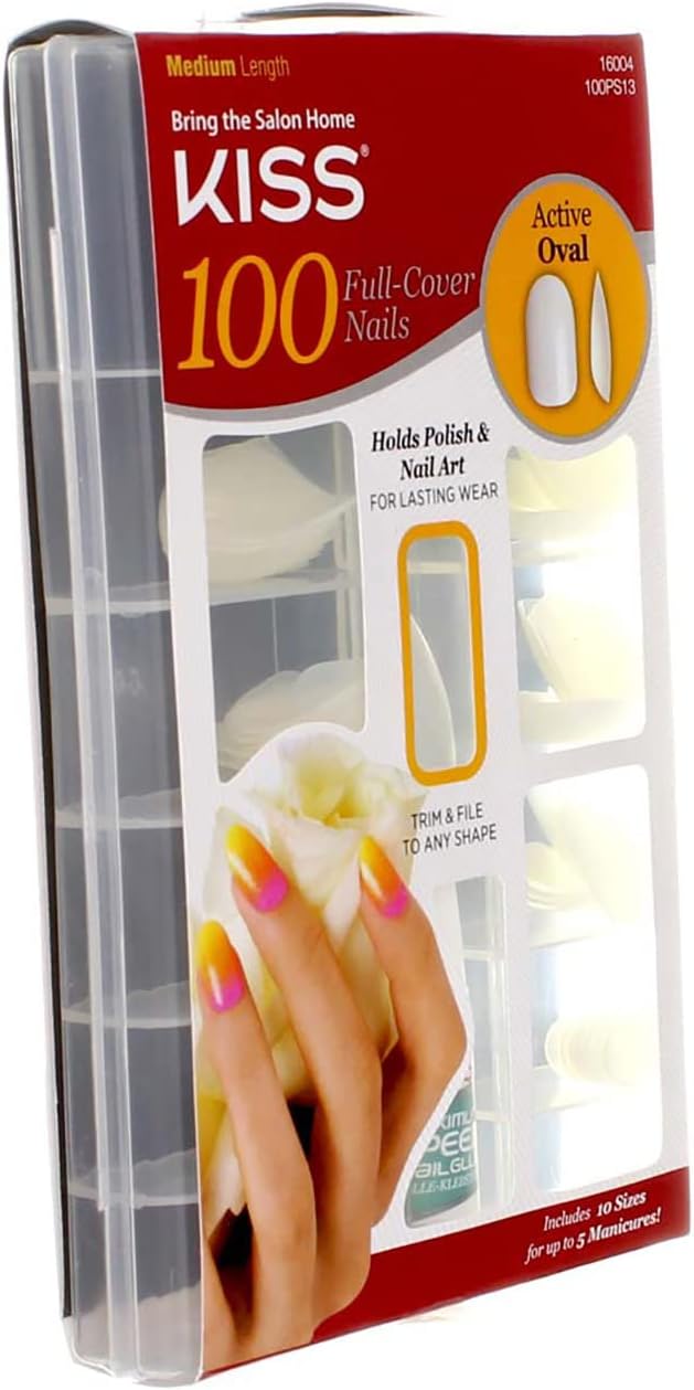 KISS Full Cover Nails Kit, Medium, Active Oval 1 ea (Pack of 5)