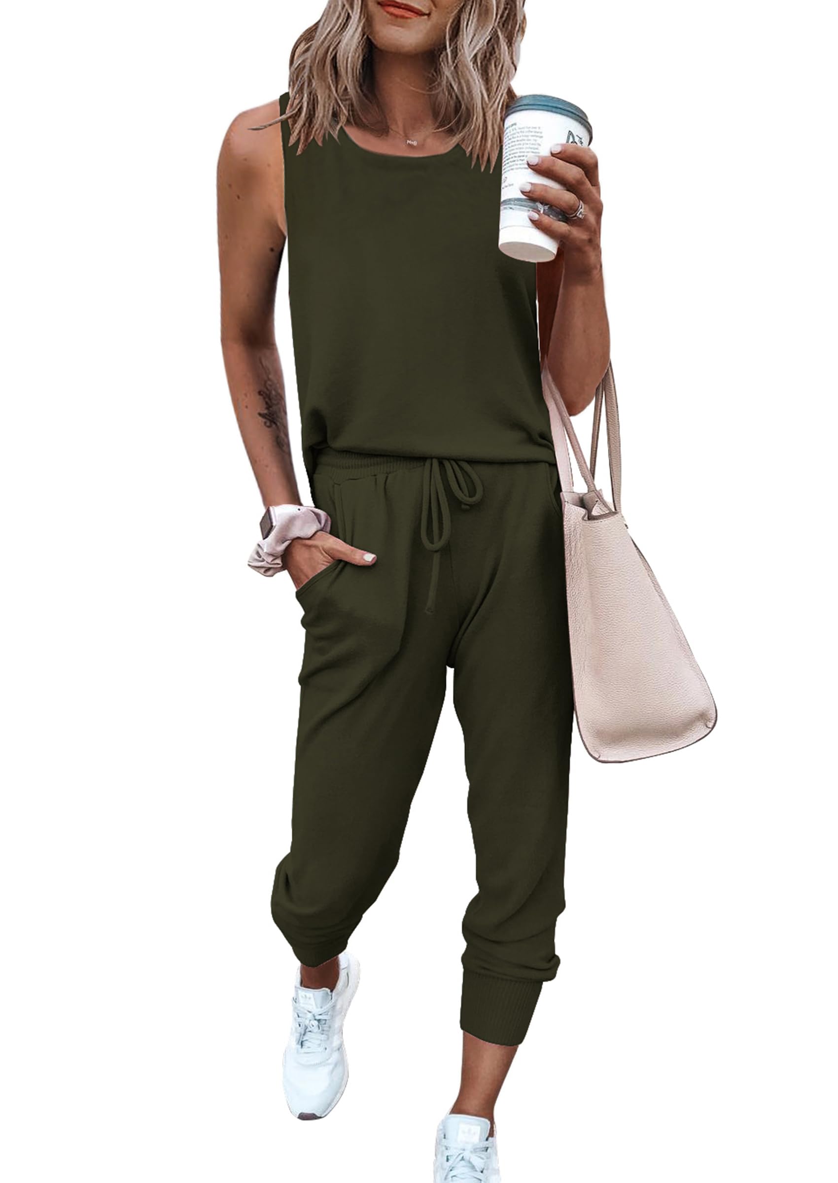 PRETTYGARDEN Womens Two Piece Outfit Sets Casual Summer Sleeveless Matching Lounge Wear Spring Travel Clothes Tracksuit