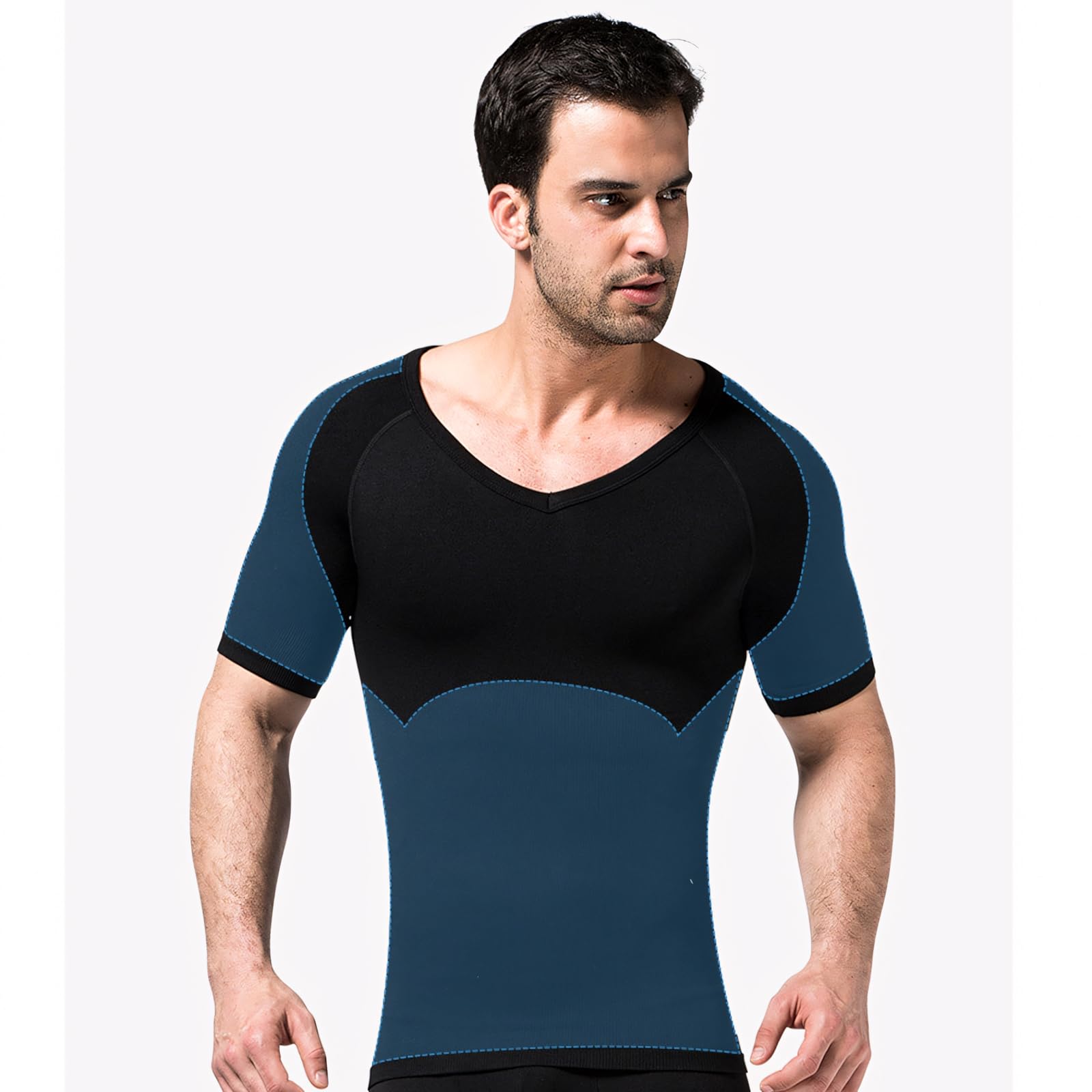 TopTie 3er Pack Nahtlose Kompression V-Ausschnitt Kurzarm T-Shirt Herren Shapewear Unterhemd - Weiß - L