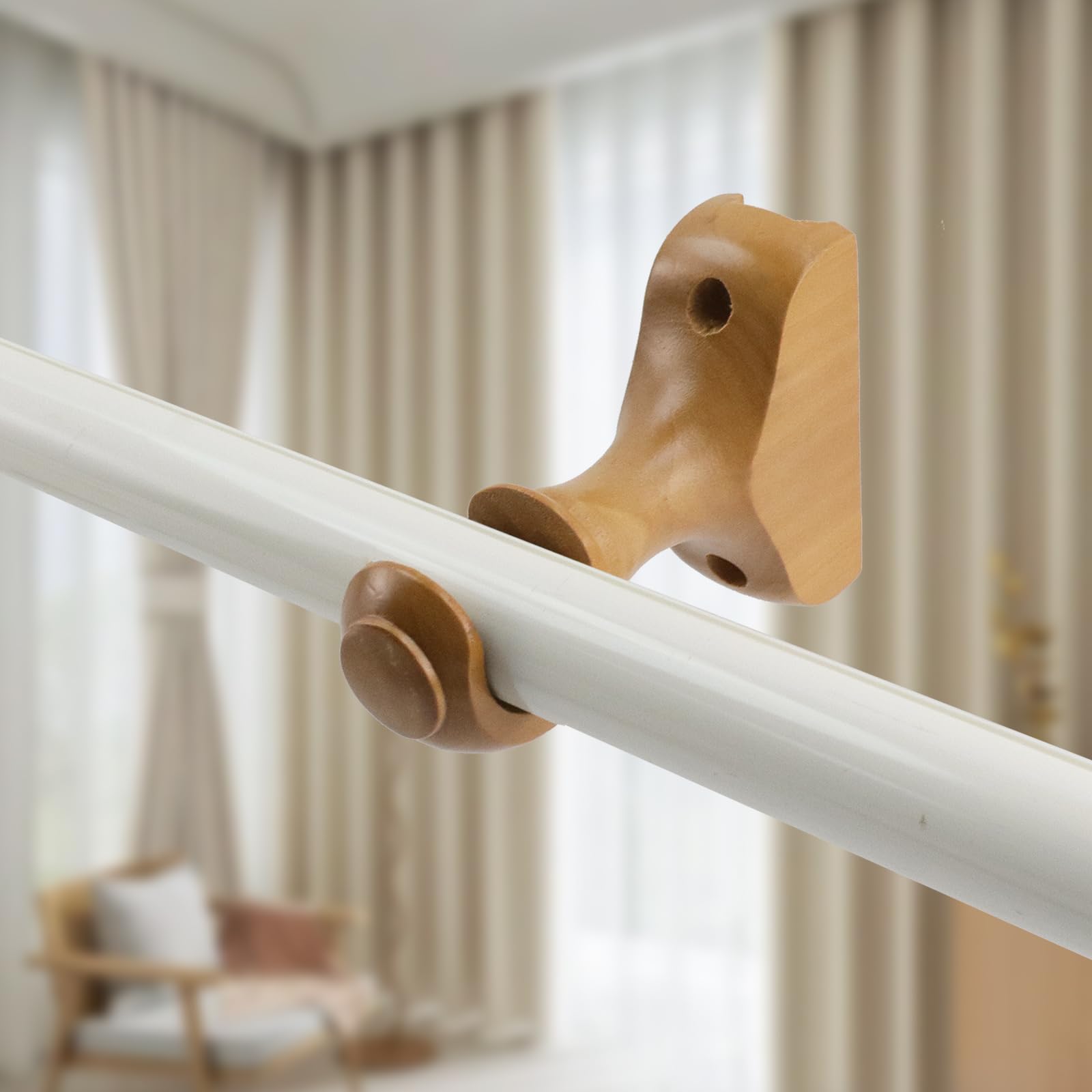 T Tulead Lot de 4 supports de tringle à rideaux en bois avec vis (couleur bois)