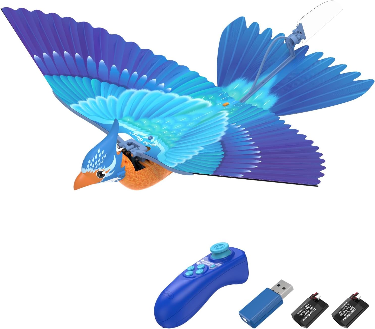 Bionic RC Bird Toy, Remote Control Flying Bird, Single Flapping-wing Design, 6-axis Gyro, Easy Indoor & Outdoor RC Toys for Kids, Boys and Girls - Kingfisher