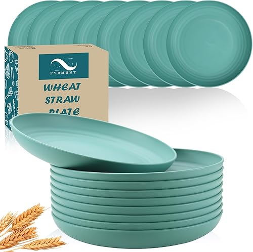 PYRMONT Juego de 8 platos llanos de paja de trigo de 9 pulgadas, platos reutilizables alternativos para plástico, aptos para lavavajillas y
