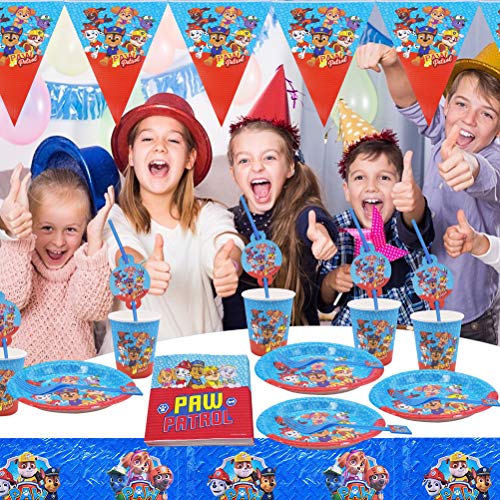 ZSWQ Paw Patrol feestartikelen, feestservies, papieren borden, servetten, bekers, rietjes, verjaardag decoratie set… - Image 4