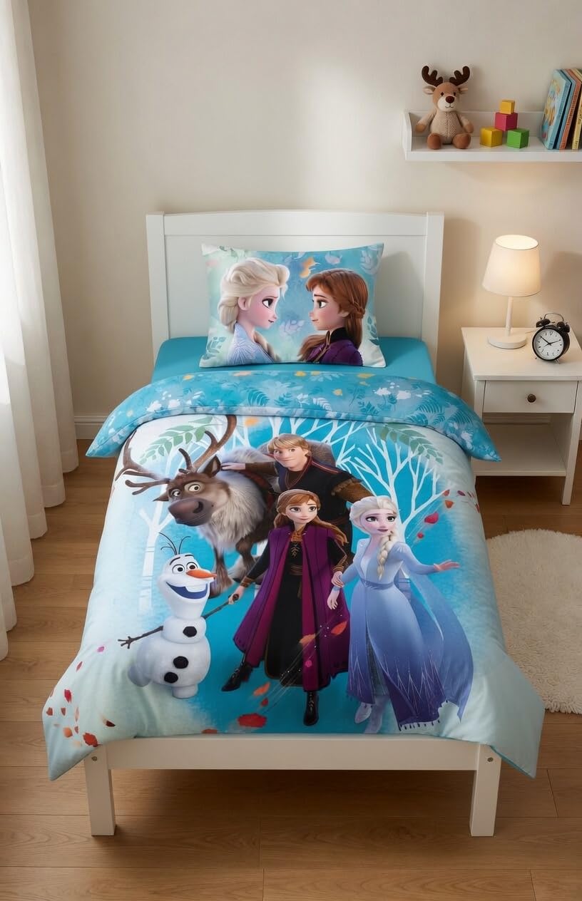 Frozen II - Parure Da Letto per Bambino, 100% Cotone, Elsa & Anna, Copripiumino 100x135 cm + Federa