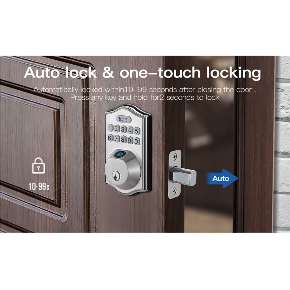 Schlüsselloses Türschloss mit Fingerabdruck und Passwort, IP65 wasserdicht, Zinklegierung, hintergrundbeleuchtete Tastatur, automatische Verriegelung, für Sicherheit zu Hause (Silber)