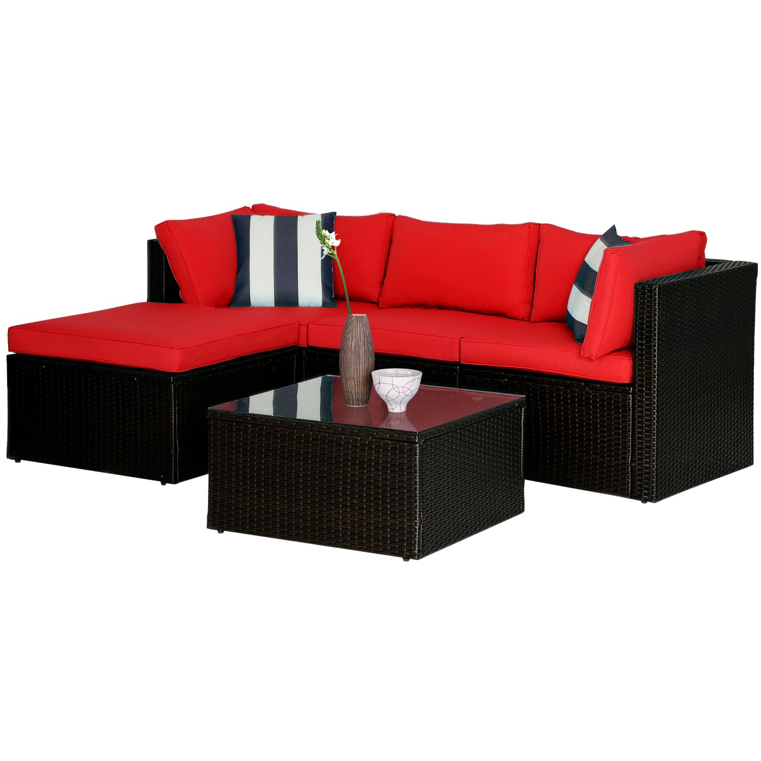 Buy 5 Pieces Rattan Patio Furniture Sets All Weather Wicker Sectional