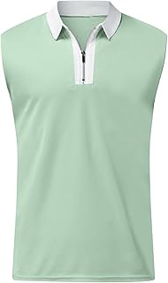 Hombres Color Sólido A Juego Solapa Media Cremallera Sin Mangas Deportes Casual Camisa Cuello Alto Hombres