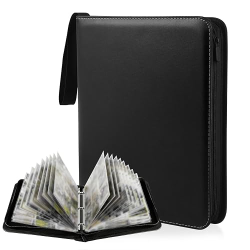 Álbum de Cartas Coleccionables 900 Páginas, Carpeta Negra de Cuero PU, Álbum Colección Tarjetas Impermeable
