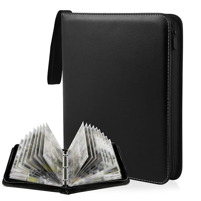 Álbum de Cartas Coleccionables 900 Páginas, Carpeta Negra de Cuero PU, Álbum Colección Tarjetas Impermeable