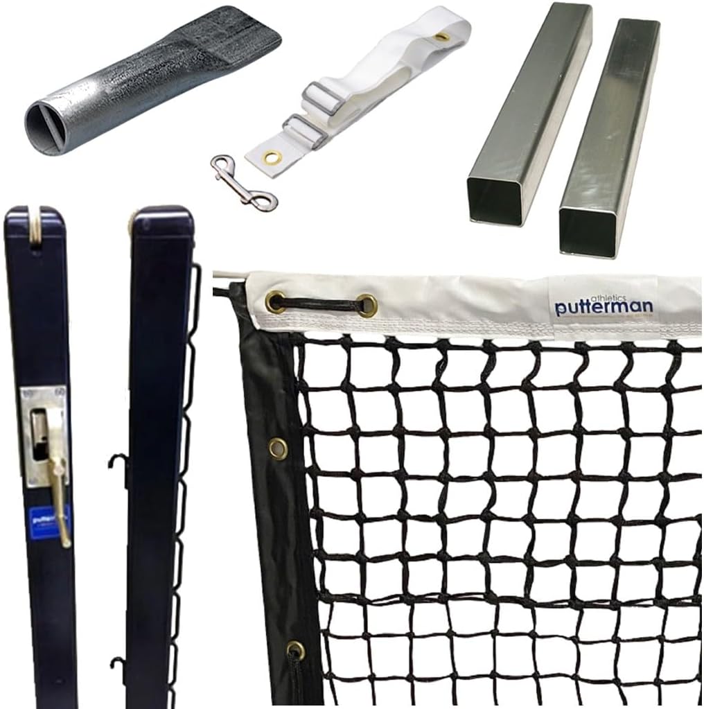 Putterman Tennis Posts – Permanent Court Kit – 3” Square, Internal Wind, Black – Optional Ground Sleeves