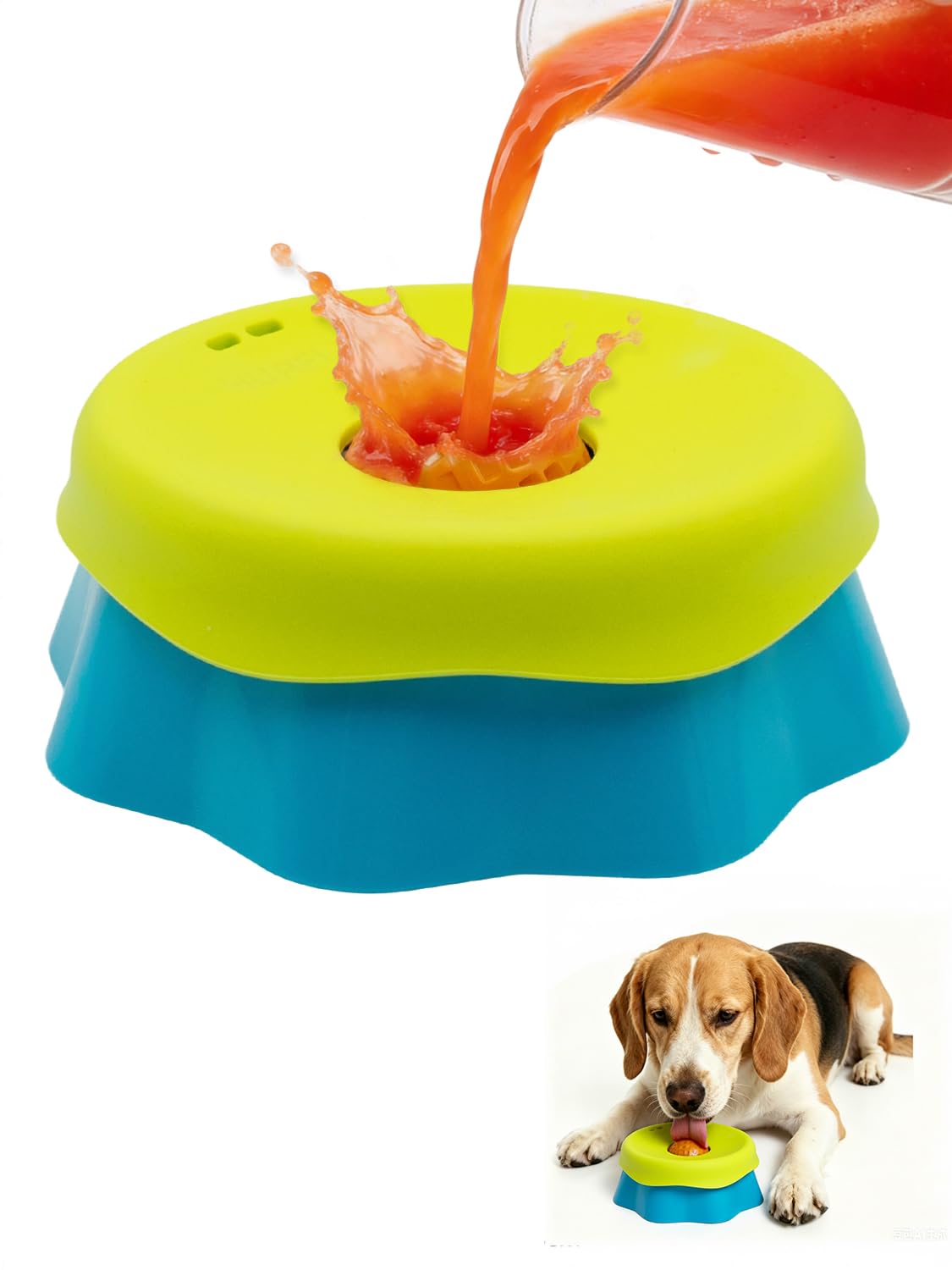 Huafly Slow Feeder Dog Bowl with Licking Ball,2-in-1 Dog Lick Mats for Wet Food & Dry Kibble Slow Feeder, Anti-Slip Enrichment Toy for Fast Eaters, Food-Grade Silicone, for All Breeds (Green)