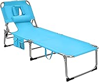 Vista 9 de GYMAX Silla bronceadora, tumbona de playa plegable con agujero para el brazo facial, respaldo ajustable, bolsillo lateral, almohada y asa