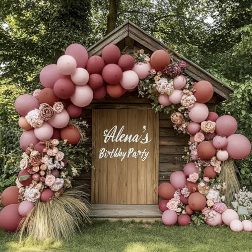 Image of Dusty Rose Pink Balloon Garland Arch - Double Stuffed Dark Pink Balloons For Valentines Birthday Baby Shower Boho Bridal Shower Wedding Party Decorations