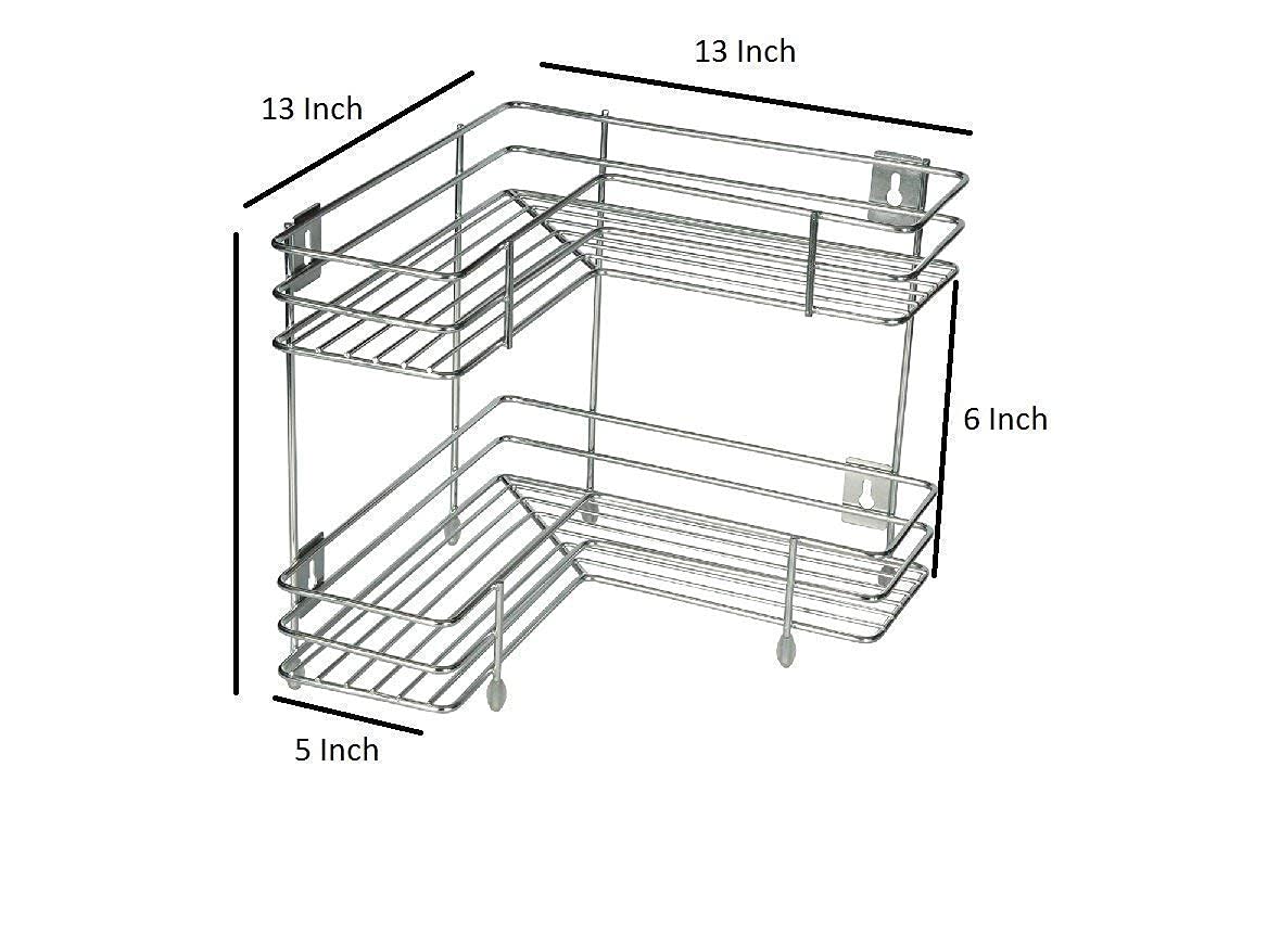 Rasvesh® Rust Free Stainless Steel Fruit and Vegetable Stand Basket Trolley Modern Onion Potato Kitchen Storage Steel Rack -Triple Tire Trolley Shelf (Silver) (2 L Corner) 2