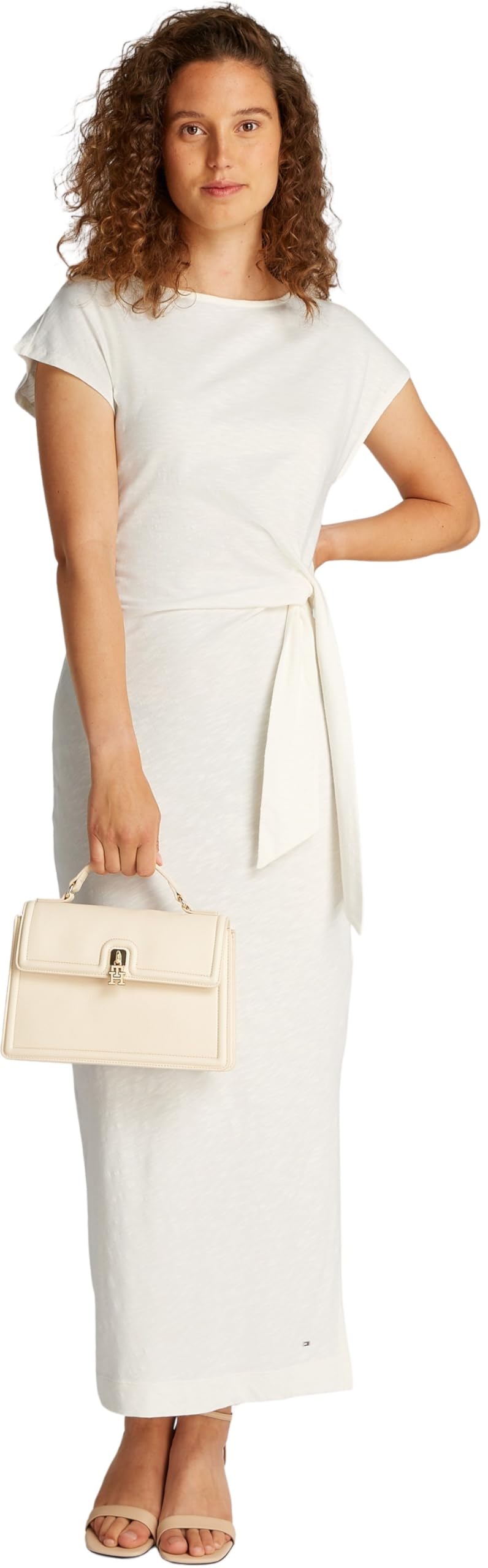 Tommy Hilfiger Women’s Knot Midi Dress with Boat Neck, White (Ecru), L
