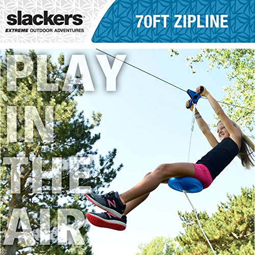 Slackers 70 Ft Hawk Series Zipline - Kids Zip Line Kit With Safety Zipspring Brake System - Great Zipline Kit For Kids And Teens - Recommended Ages 7+ (Hawk Series) #TOP1