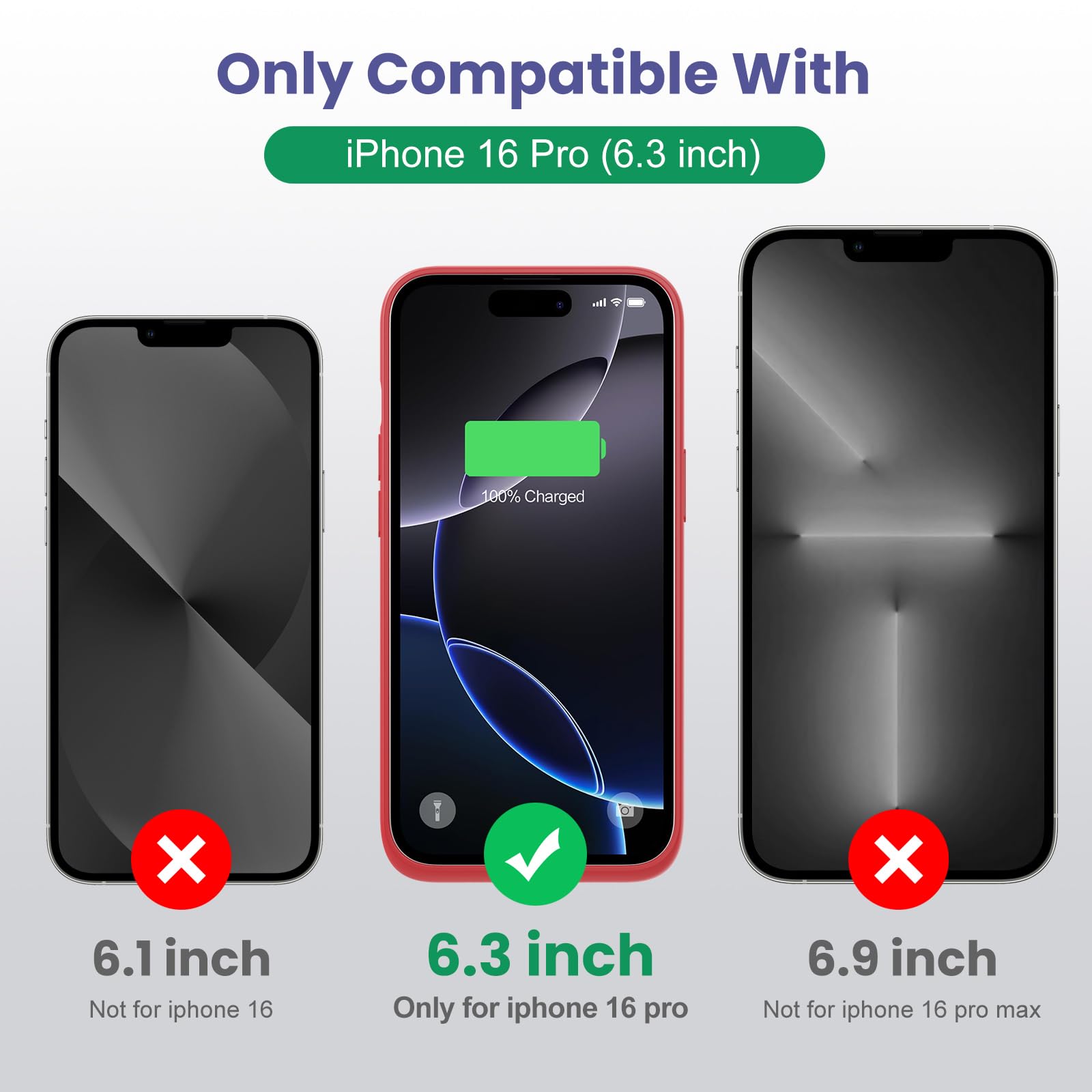Feob Cover Batteria per iPhone 16 Pro, 7500mAh 15W Custodia Ricaricabile Battery Case Custodia Batteria Caricabatterie Cover Power Bank per iPhone 16 Pro (6,3") Charger Case (Rosso)