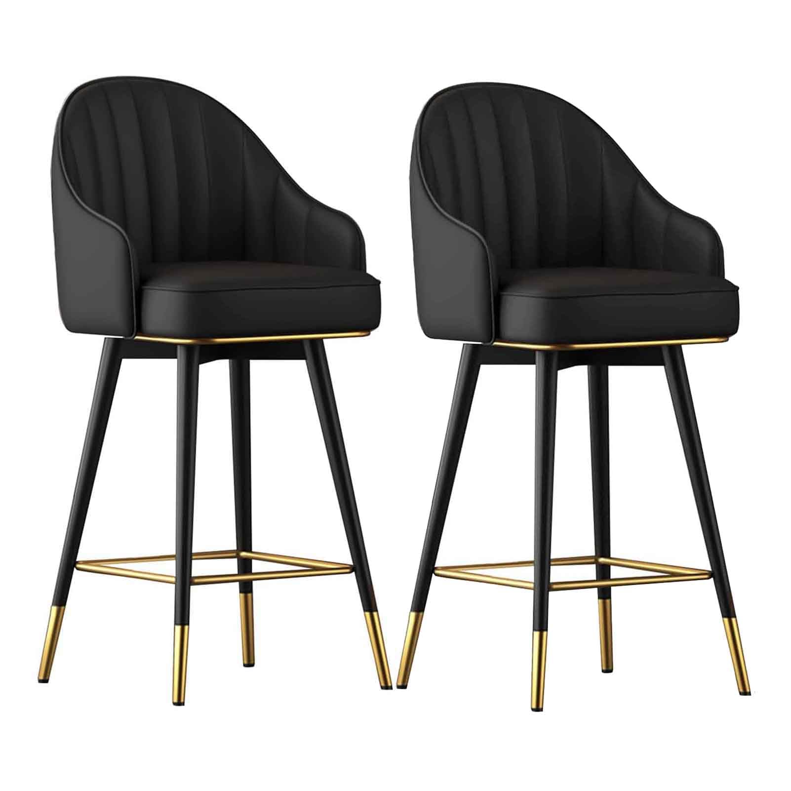 WDSOPK Set of 2,PU Leather Counter Height Bar Chair Kitchen Breakfast Stools with Backrest Upholstered for Pub Bistro (Black-75cm)