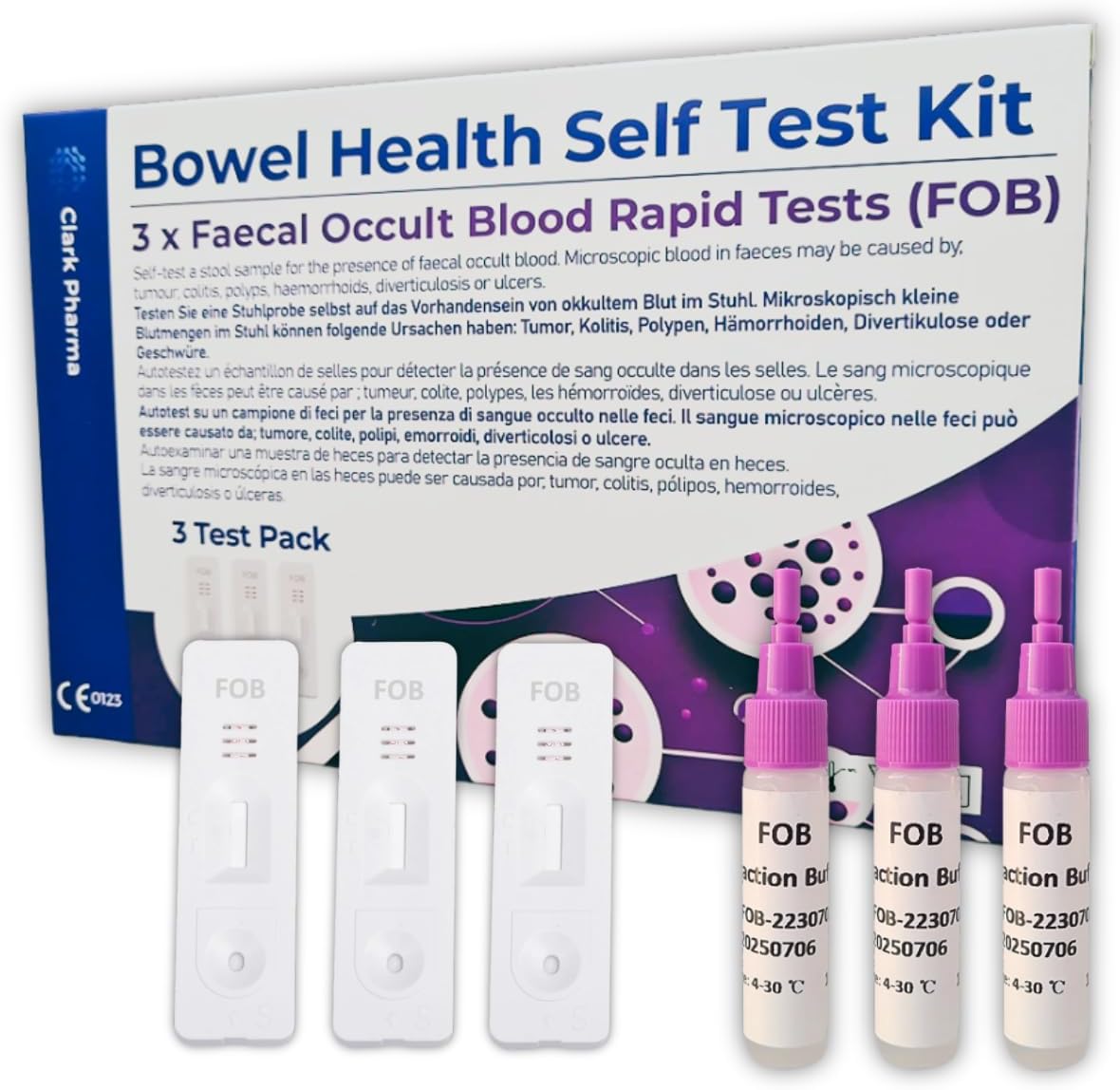 3 x Bowel Health Self Test Kits Tests for Faecal Occult Blood (FOB