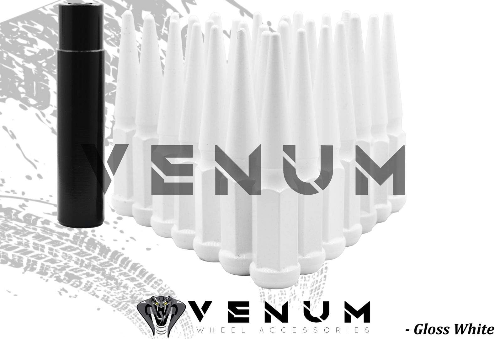 20 Pc White Spike Lug Nuts Powder Coated | Steel | 4.5" Tall | M14x1.5 Thread Pitch + 1 Key Compatible with Ford 2015-2020 Ecoboost 5.0 5x4.5" Aftermarket Wheels