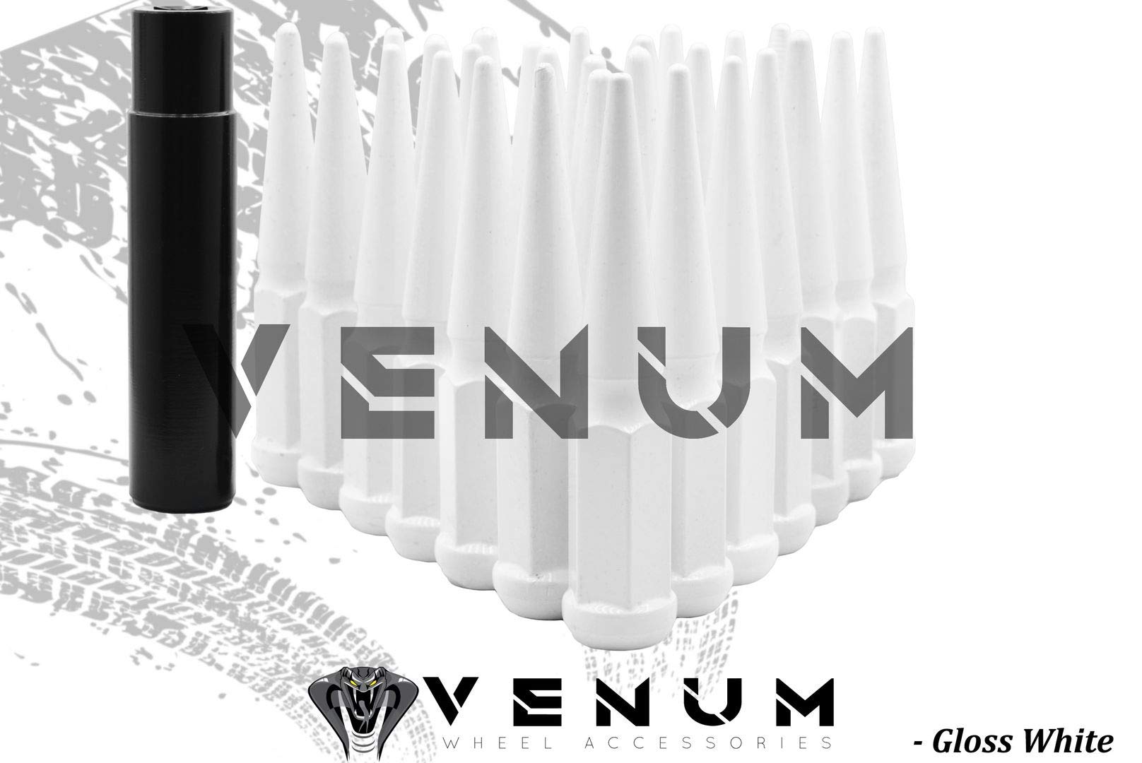 20 Pc White Spike Lug Nuts Powder Coated | Steel | 4.5" Tall | M14x1.5 Thread Pitch + 1 Key Compatible with Ford 2015-2020 Ecoboost 5.0 5x4.5" Aftermarket Wheels