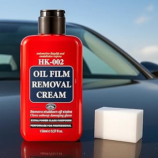 Auto Glass Cleaner & Oil Film Remover - Removes Water Spots, Rain Marks, Anti-Fog Spray for Windshield, Windows, Mirrors. Streak-Free Kit with Sponge, Restores Clarity on Tinted/Home Glass (5.2oz)