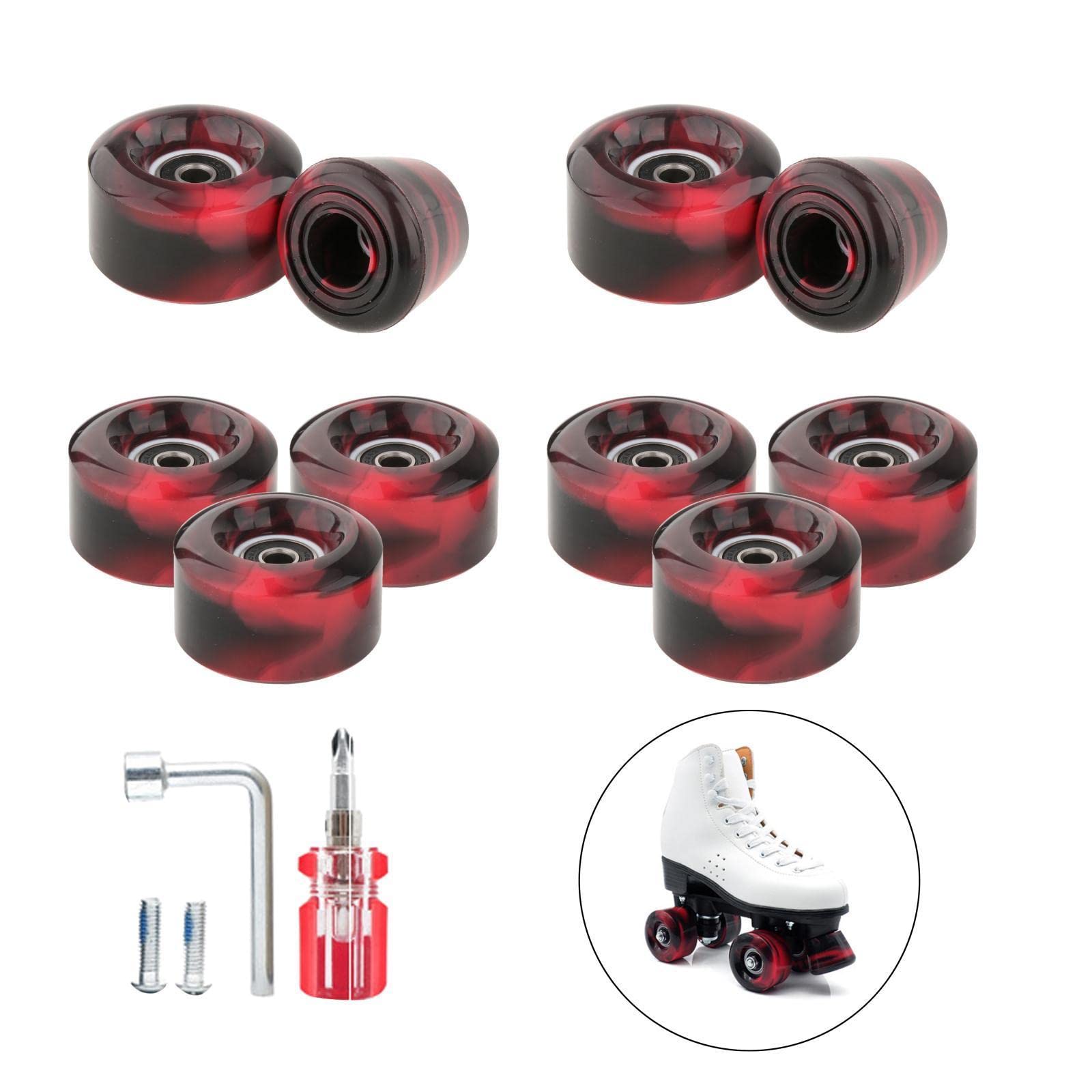 Lot de 8 Roues de Patin à roulettes avec Roulements Installés Quad Wheels pour Patinage à Double Rangée et Planche à roulettes à L'extérieur Ou à L'in