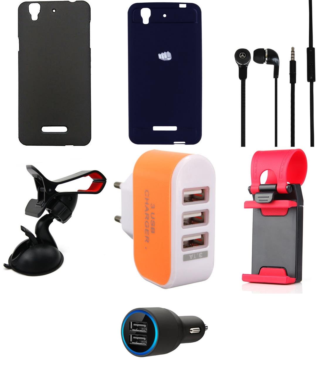 NIROSHA Cover Case Car Charger Headphone Mobile Holder Charger Combo