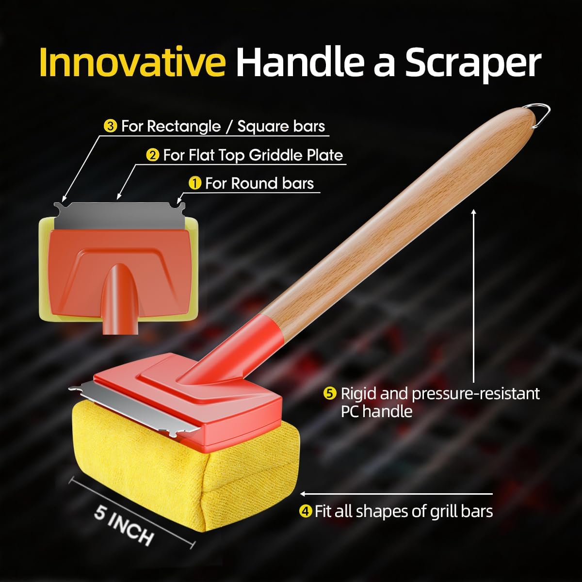 Grill Brush for Outdoor Grill, Grill Brush and Scraper Grill 16" Wooden Handle - No Scratch BBQ Cleaning Accessories for Outdoor Grills, Grill Cleaning Brush Ideal Gift for Men/Dad
