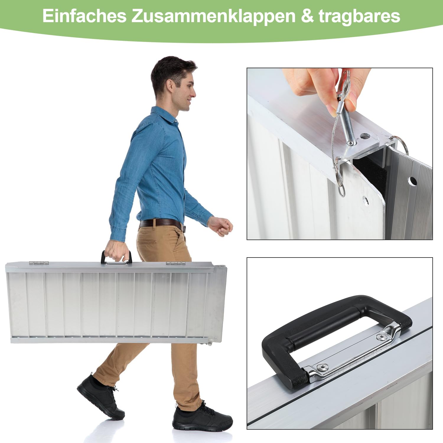Herrselsam 91x73cm Rollstuhlrampe Belastbar bis 270KG Rollstuhlrampe mit Rutschfester Oberfläche Tragbare Rollstuhlrampe Rollstuhlklapprampe für Zuhause Stufen Treppen Türöffnung
