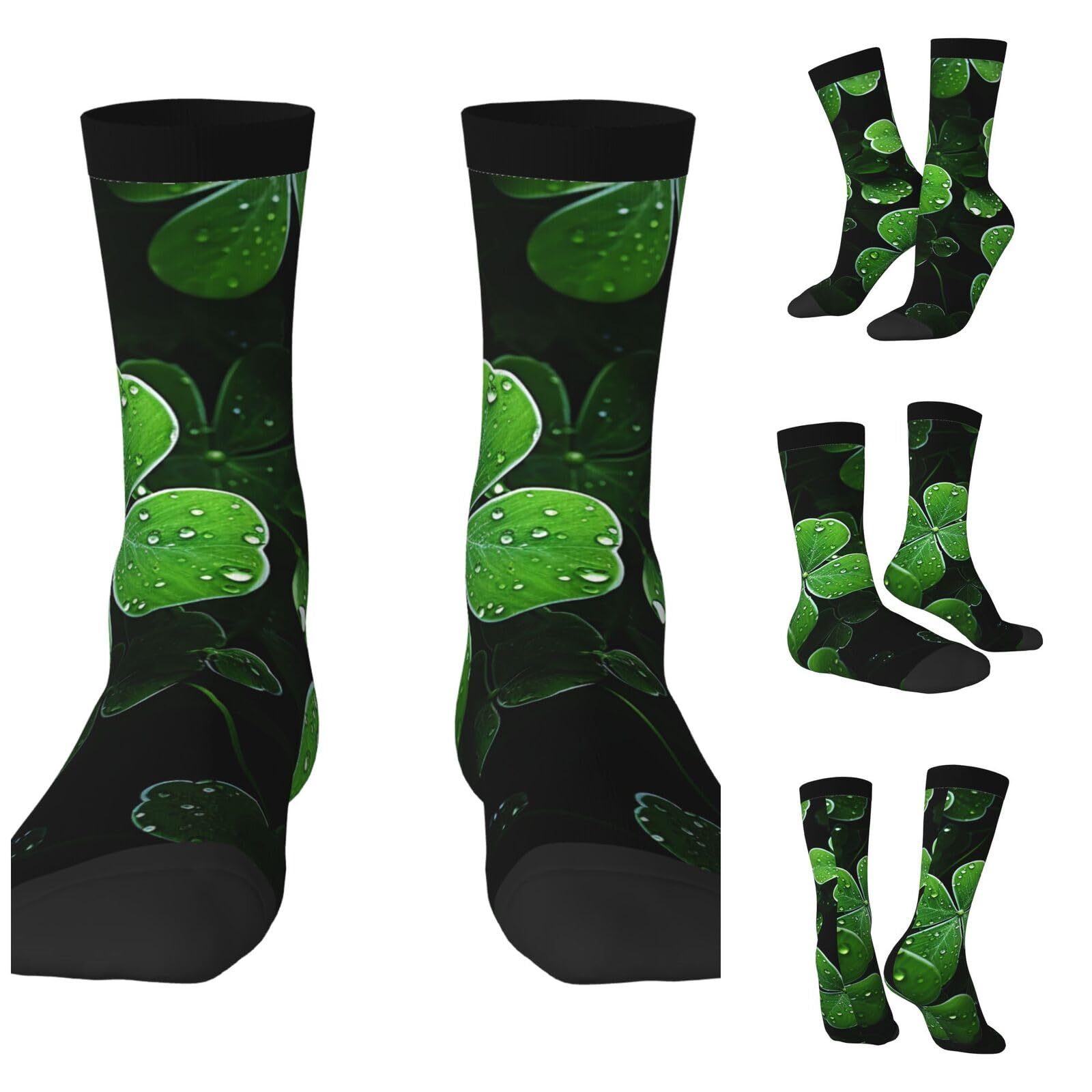 LZQPOEAS St Patricks Day Leaves Athletic Socks Unisex Cushioned Crew Socks Hiking Running Calf Sock Soft Above Ankle Sock