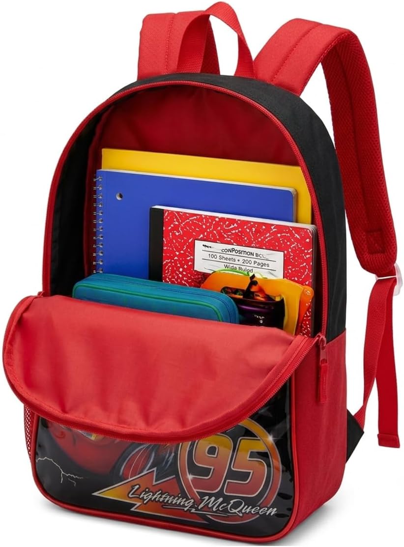 Disney Lightning McQueen Backpack for Kids - Cute & Durable Kids Backpack for Boys with Padded Straps & Zip Compartment - Ideal Toddler Bookbag for School & Travel - 15”