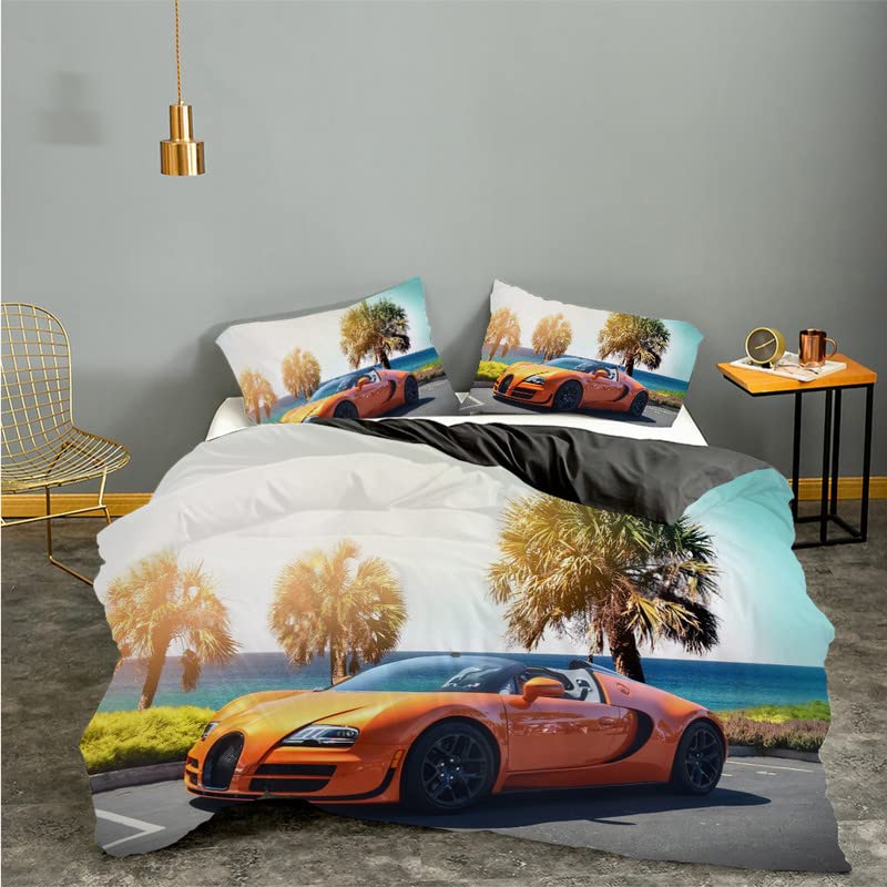Housse de couette 90x190 enfant voiture de sport lit 1 personne avec taie 65x65