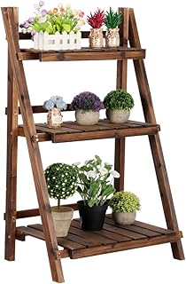 Yaheetech Folding Plant Stand Wooden Foldable Plant Shelf 3-Tier Flower ...
