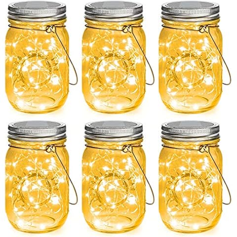 Mlambert Mason Jar Solar Lights 30 LEDs, 6 Pack Hanging Solar Lights Outdoor, Waterproof Fairy Lights Solar Lanterns for Patio Garden, Warm White Cover