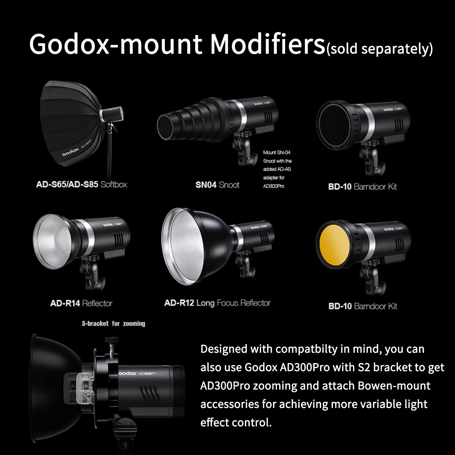 Godox AD300Pro Pocket Flash TTL 300Ws HSS 1/8000s 2.4G inalámbrico X Sistema con lámpara de Modelado Bicolor Batería de Litio 2600mAh para Cámaras Nikon/Sony/Canon/Olympus/Panasonic/Fujifilm