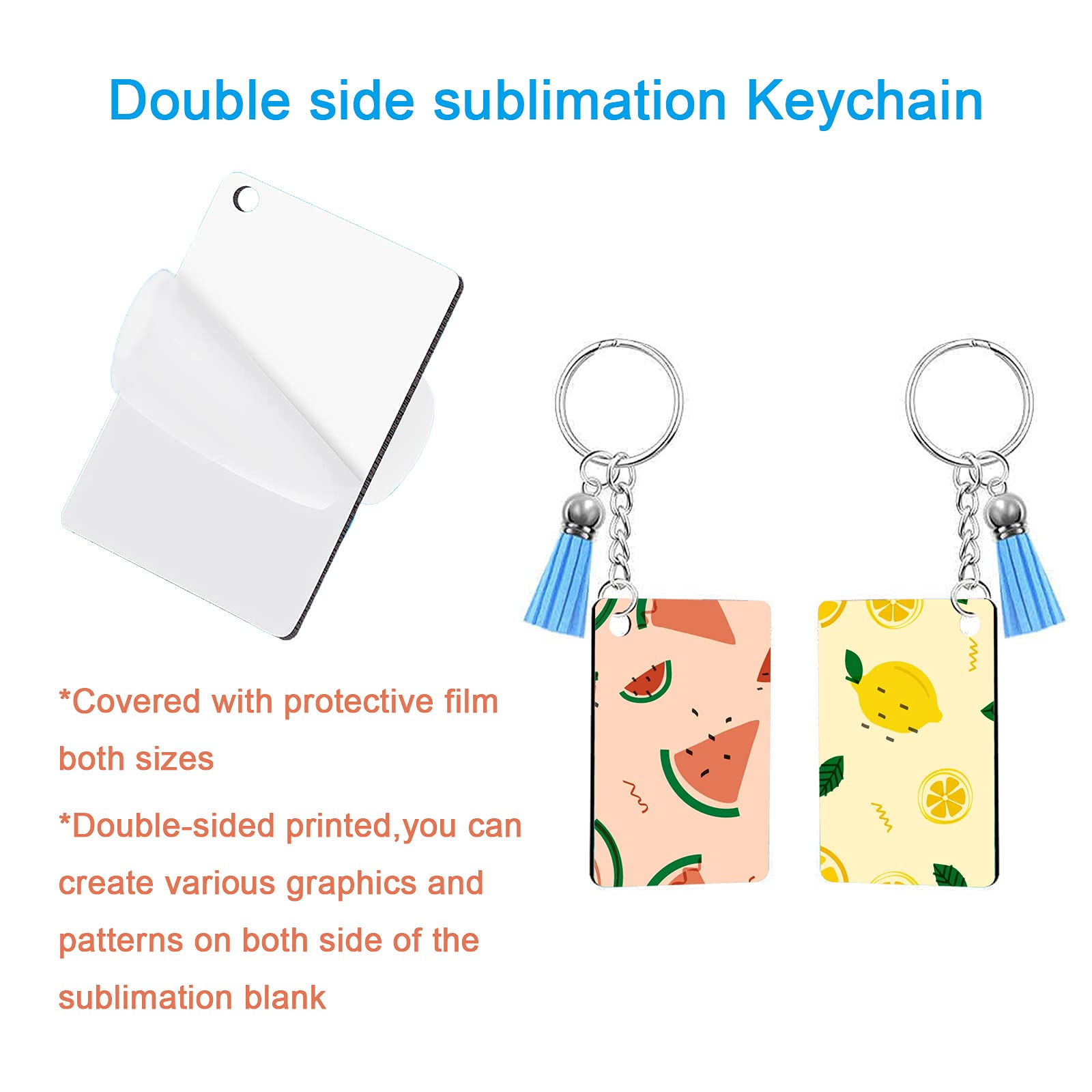 Set Portachiavi Acrilici Vuoti - 120 Pezzi, Con Catena E Nappe, Per Fai Da Te, 3x7cm - Foto 4